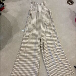 Rachel Pally Checked Wide-Leg Jumpsuit in Beige and White